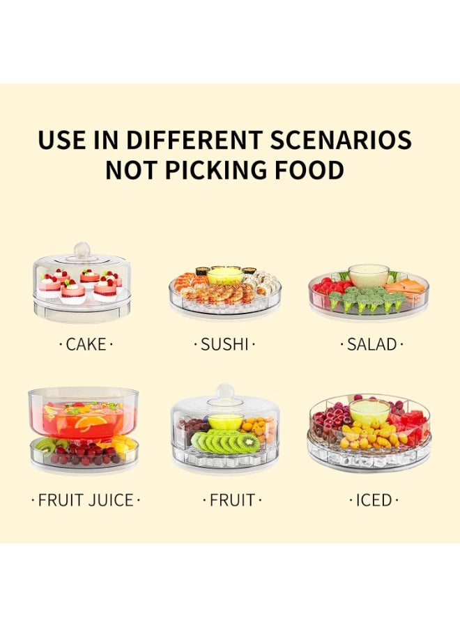 Multifunctional Serving Tray, Compact Chilled Serving Tray with Clear Rotating Lid, 9 Inch Fruit Platter Tray for Parties and Small Cake, Four Compartment Platter for Veggie Sushi Snacks Cupcakes - Image 3